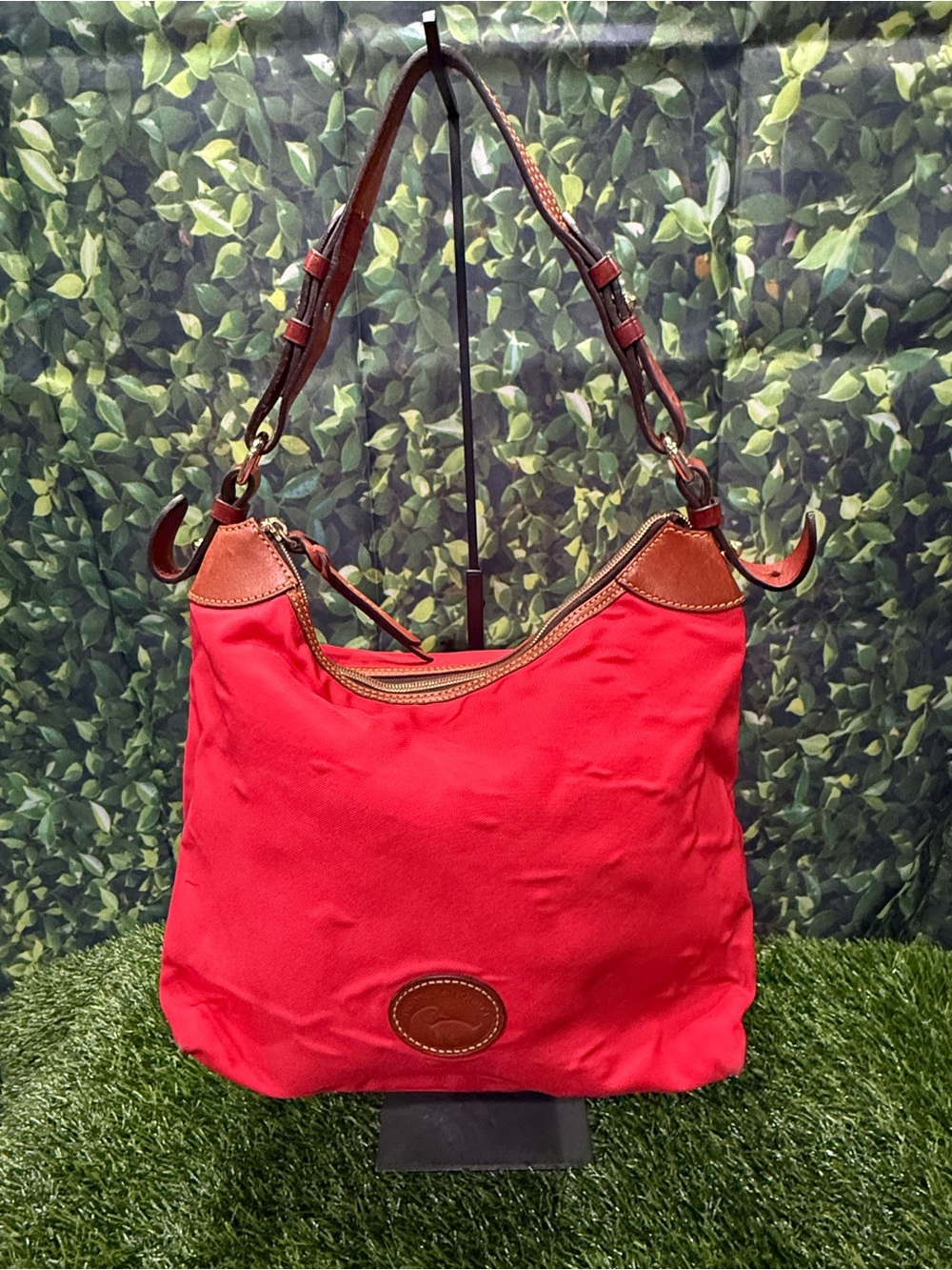 Dooney & Bourke Nylon Red Large Erica Shoulder Bag Leather Strap